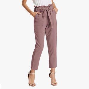 Women's Cropped Paper Bag Waist Pants with Pockets